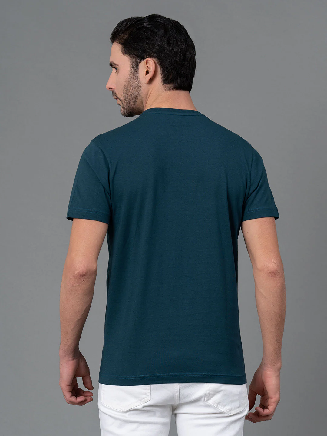Solid Midnight Blue Round Neck T-Shirt for Men - Image 3