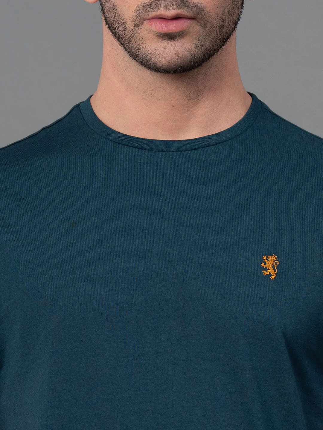 Solid Midnight Blue Round Neck T-Shirt for Men - Image 4