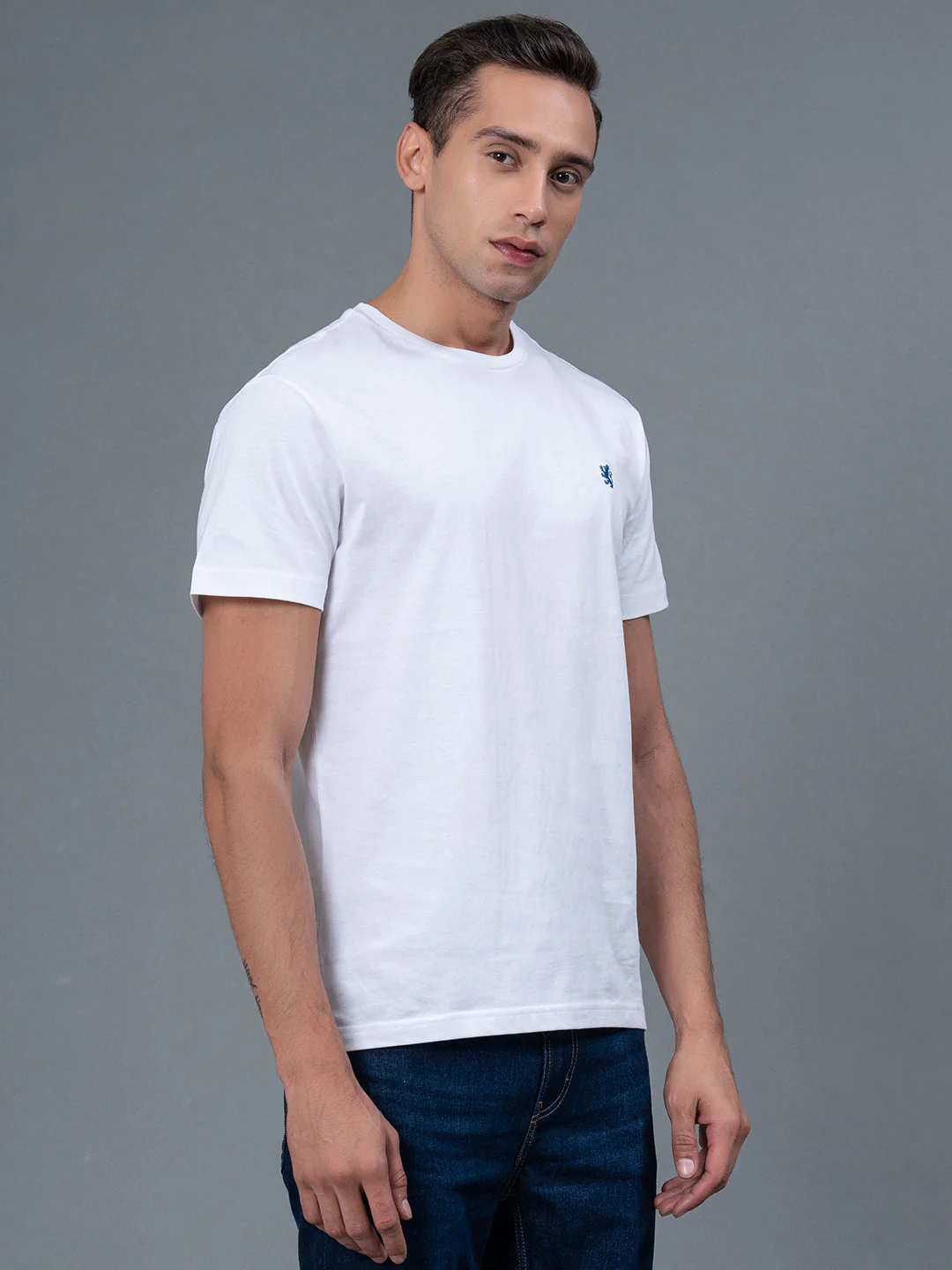 Solid White Round Neck T-Shirt for Men - Image 2