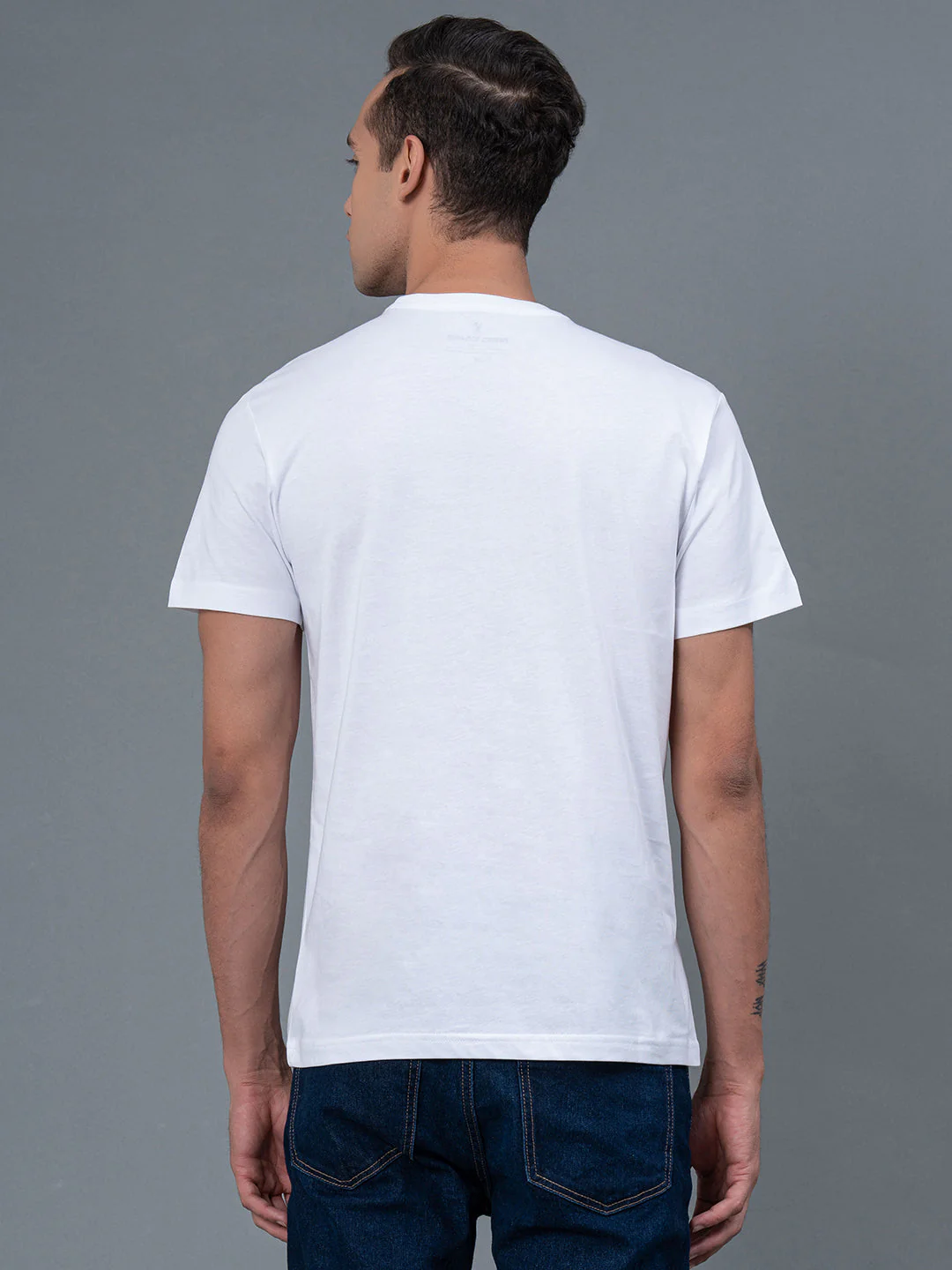Solid White Round Neck T-Shirt for Men - Image 3