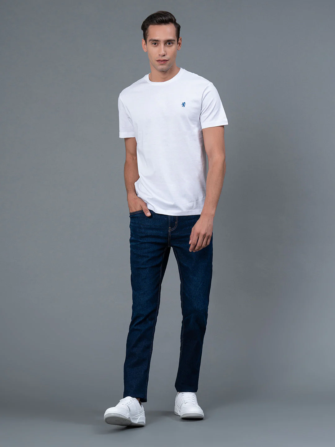 Solid White Round Neck T-Shirt for Men - Image 5