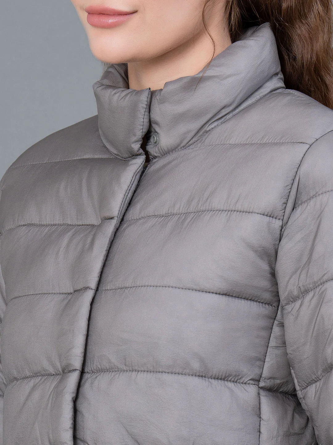 Space Grey Solid Nylon Women's Jacket - Image 4