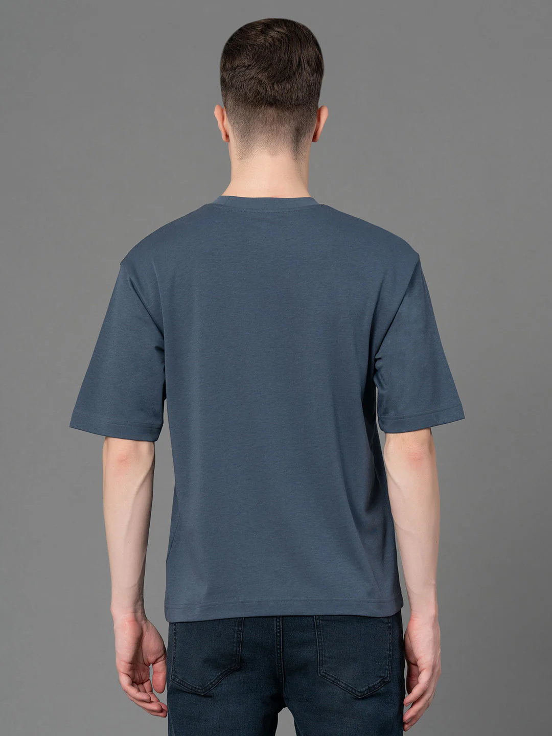 Stone Blue Oversized Round Neck T-Shirt for Men - Image 3