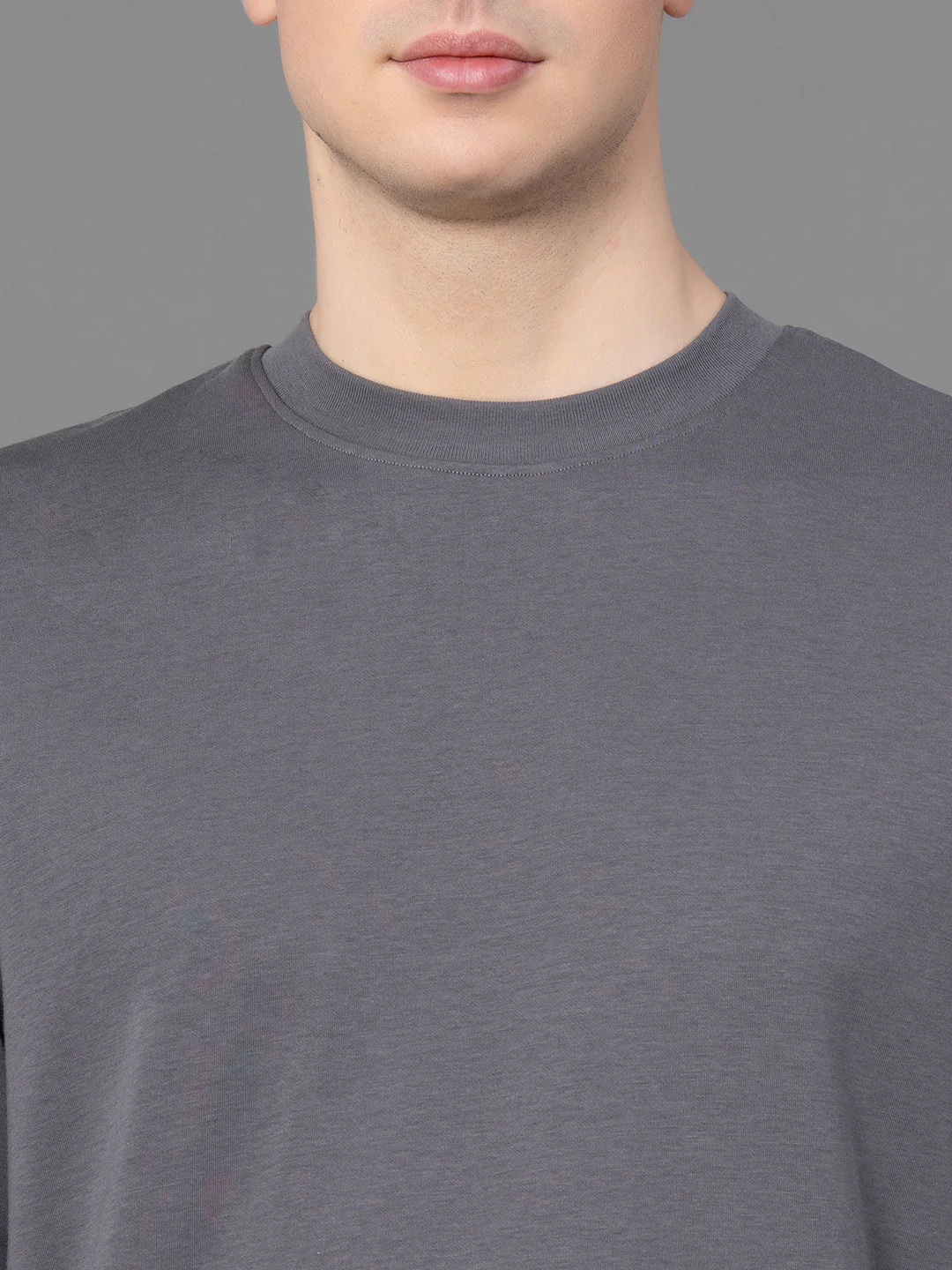 Stone Grey Oversized Round Neck T-Shirt for Men - Image 4