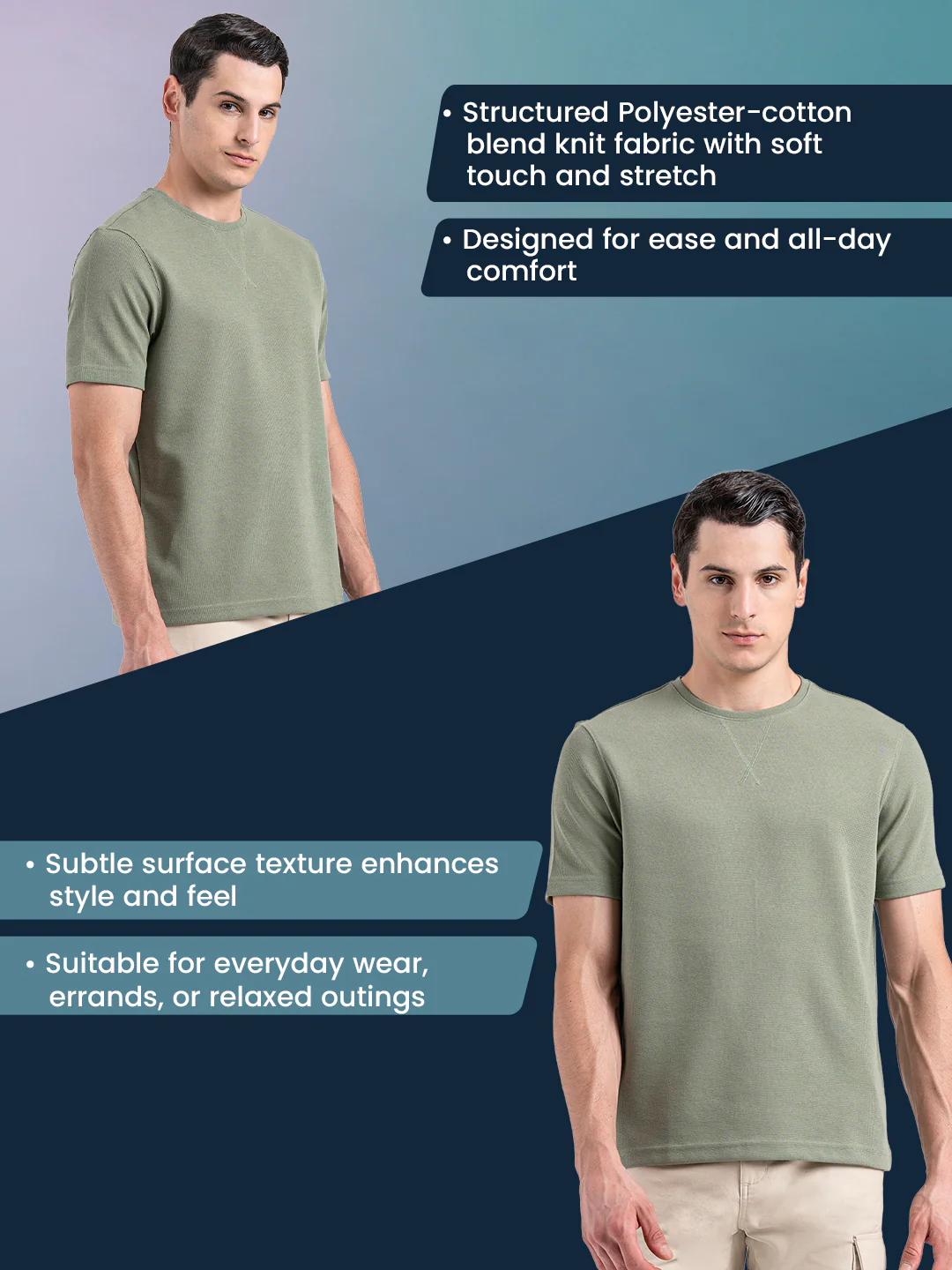 Structured Round Neck T-Shirt for Men - Image 2