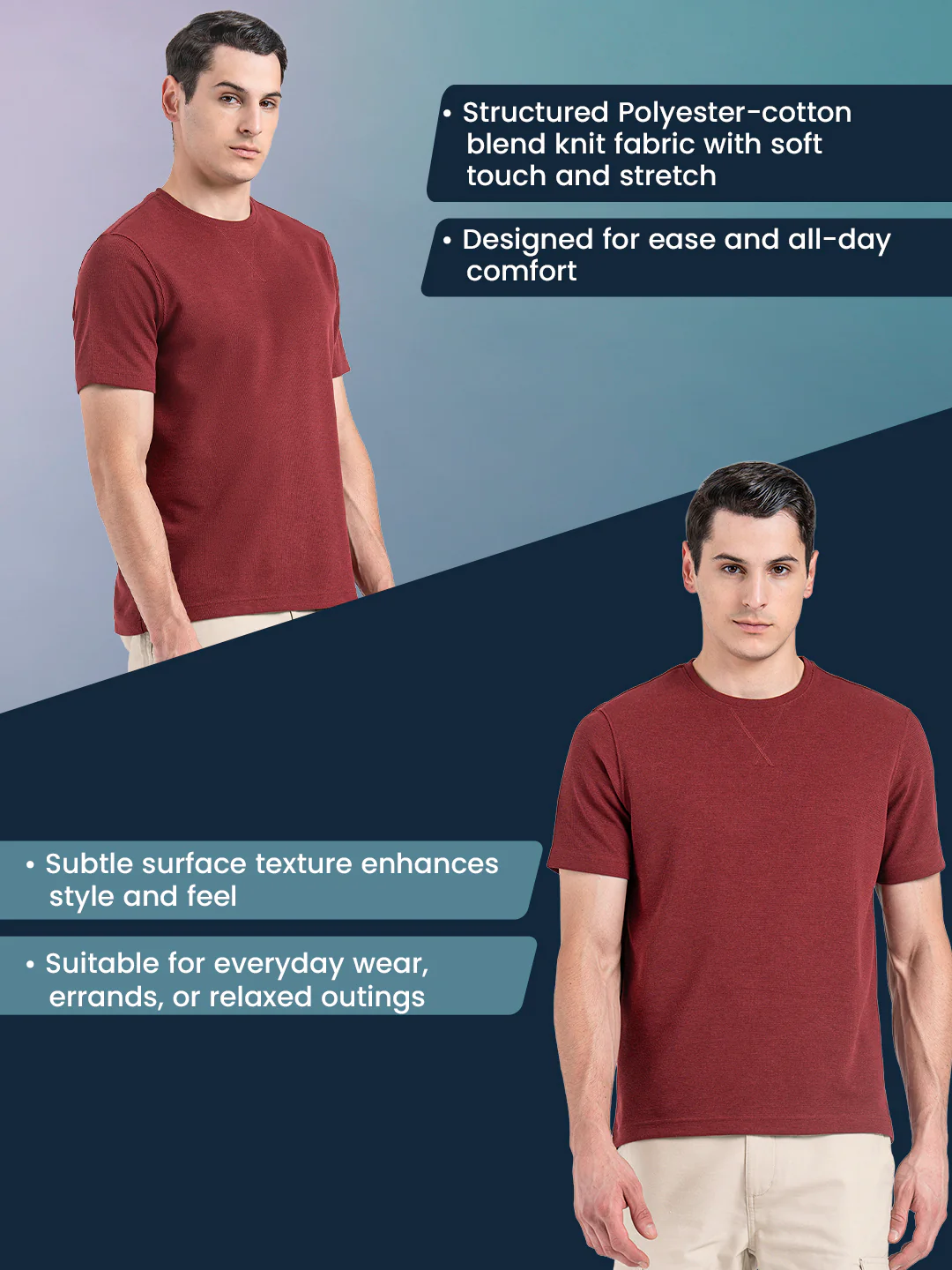 Structured Round Neck T-Shirt for Men - Image 2