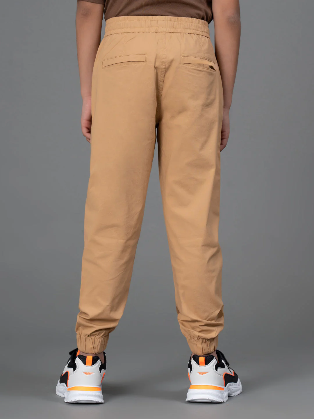 Tan Solid Cotton Spandex Boy's Jogger - Image 3