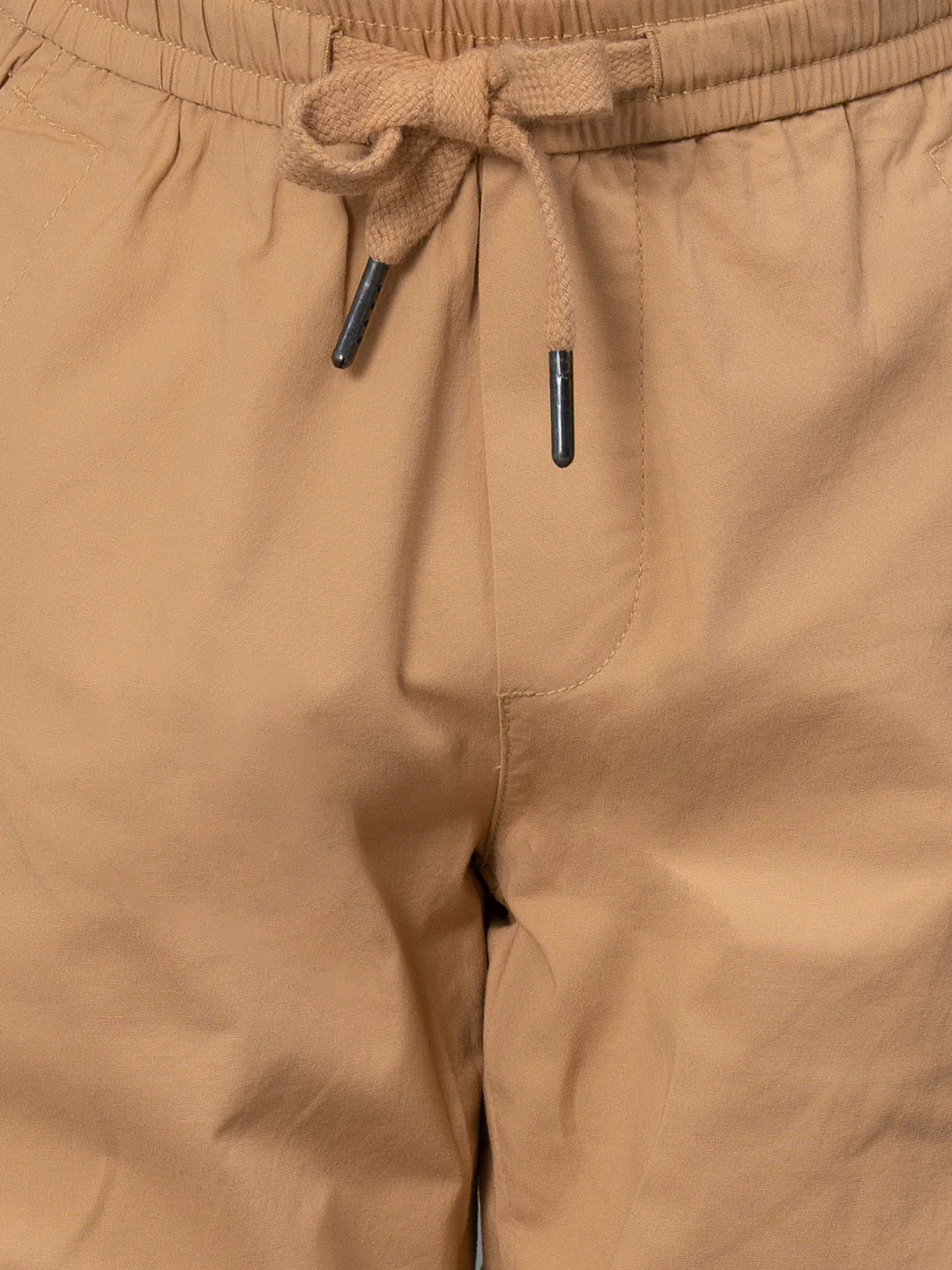 Tan Solid Cotton Spandex Boy's Jogger - Image 4