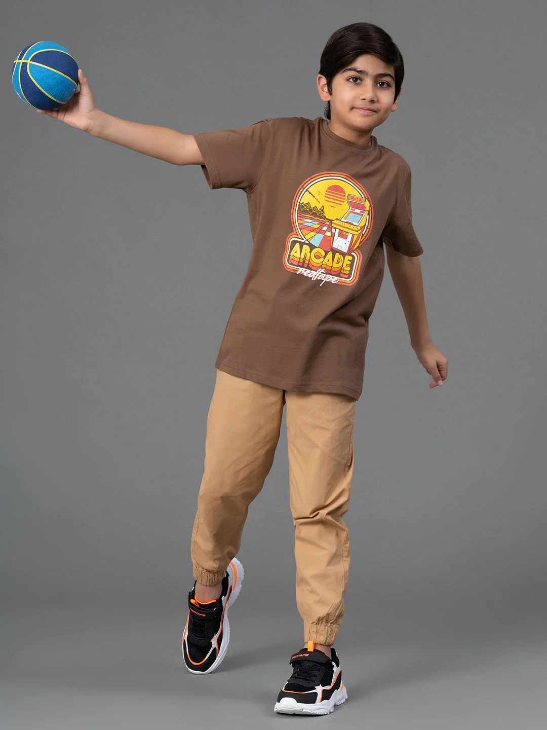 Tan Solid Cotton Spandex Boy's Jogger - Image 5