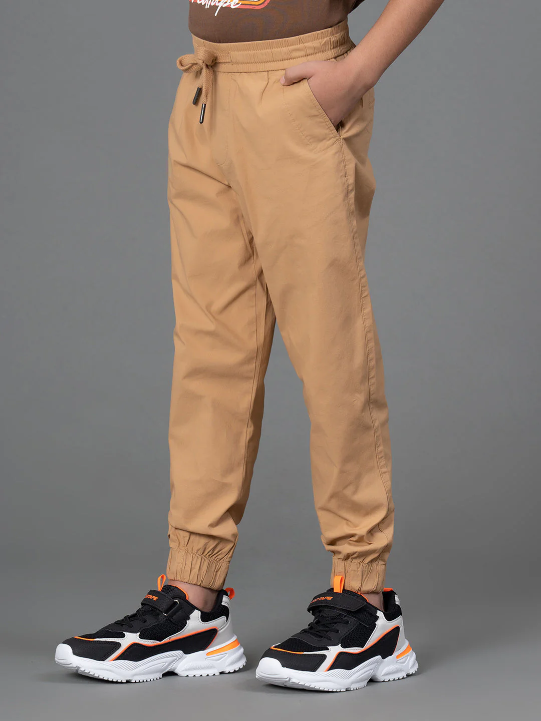 Tan Solid Cotton Spandex Boy's Jogger - Image 6
