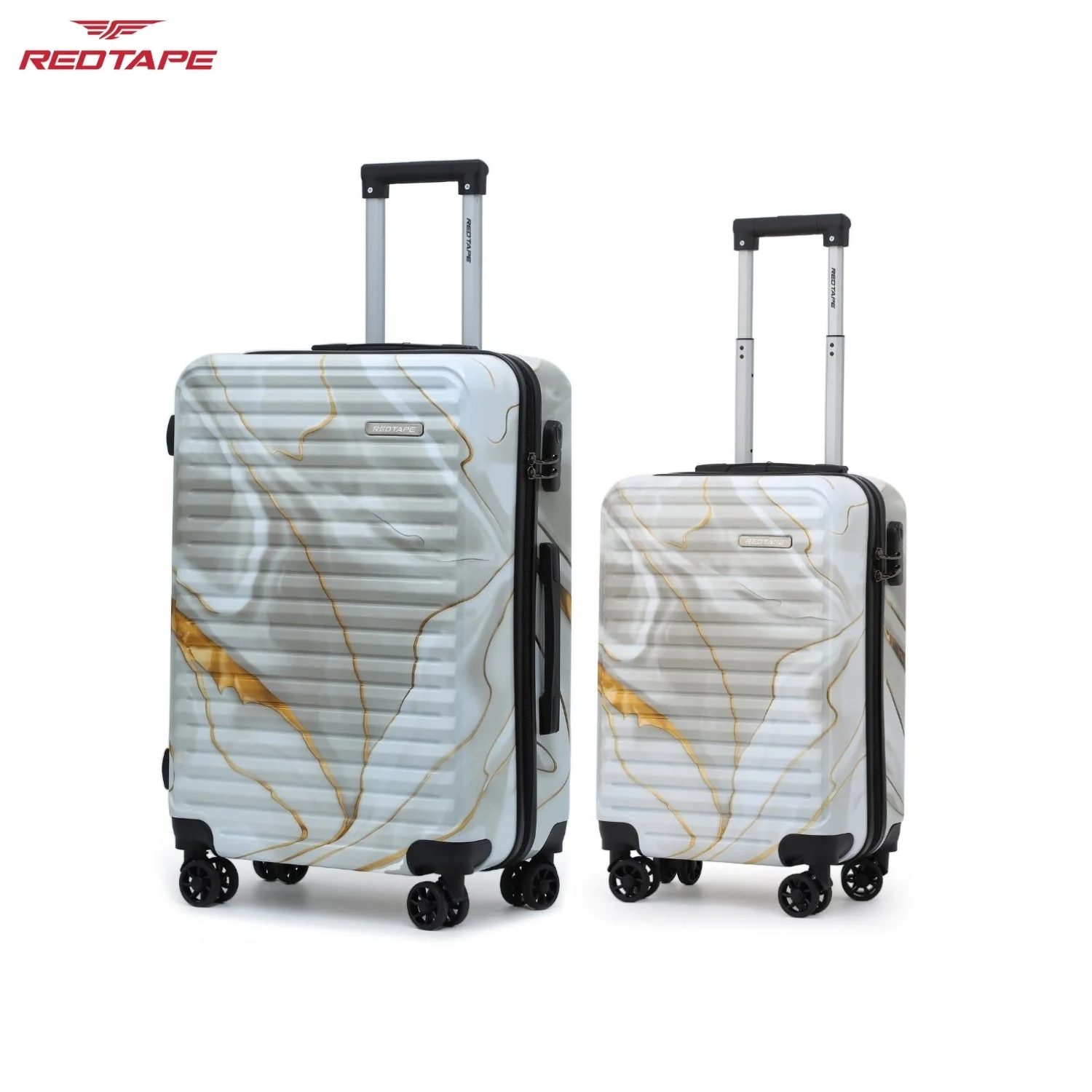 White Print 8 Wheels Trolley Bag Set of 2 (Large + Cabin) - Image 7