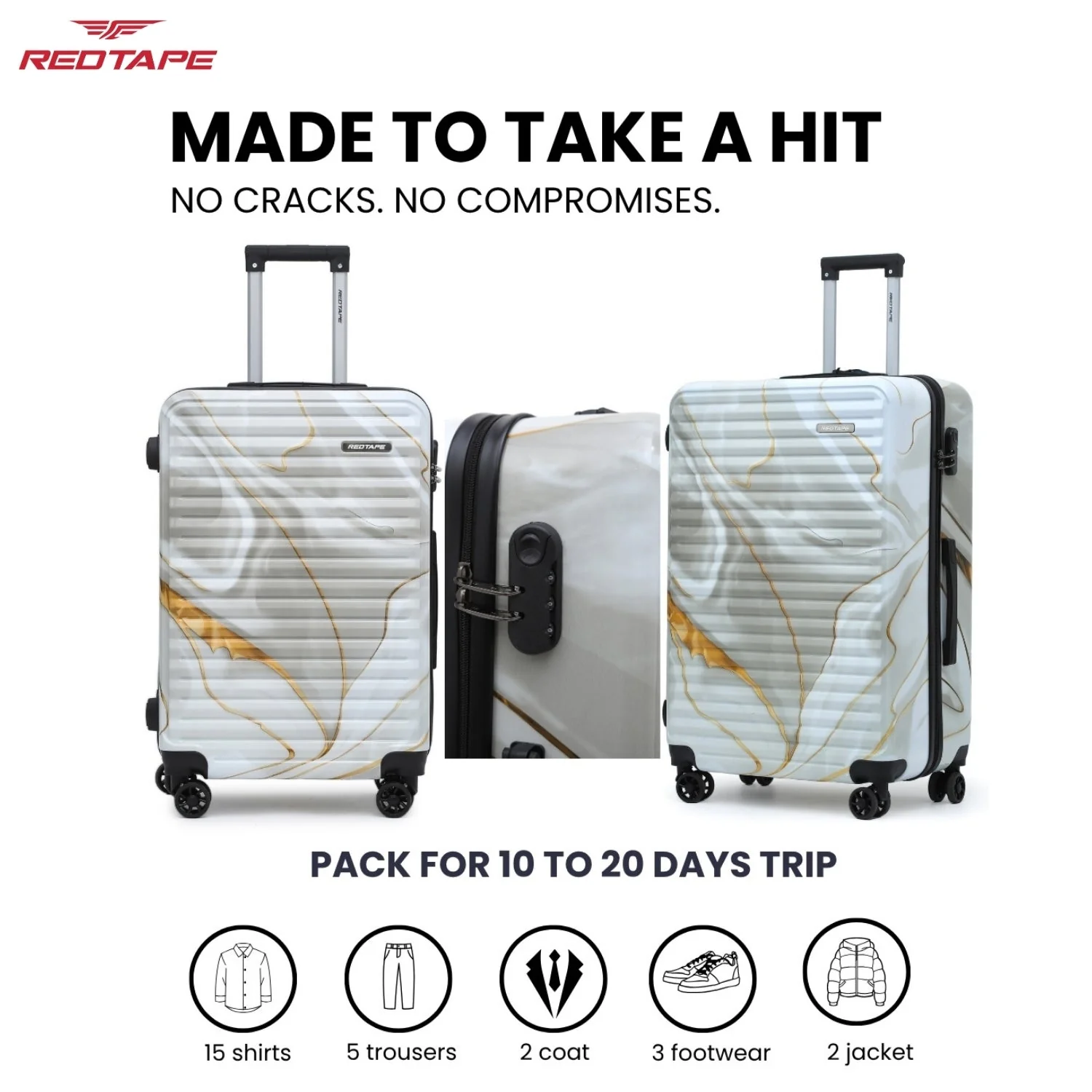 White Print 8 Wheels Trolley Bag Set of 2 (Large + Medium) - Image 6