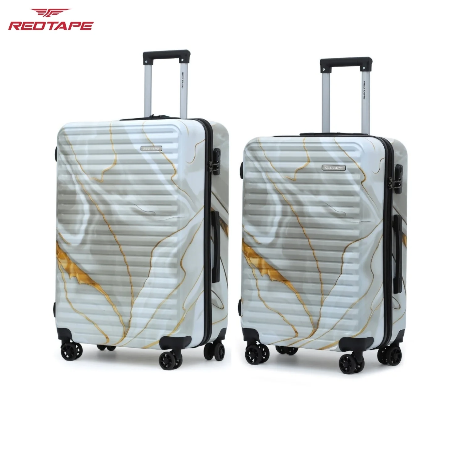 White Print 8 Wheels Trolley Bag Set of 2 (Large + Medium) - Image 7