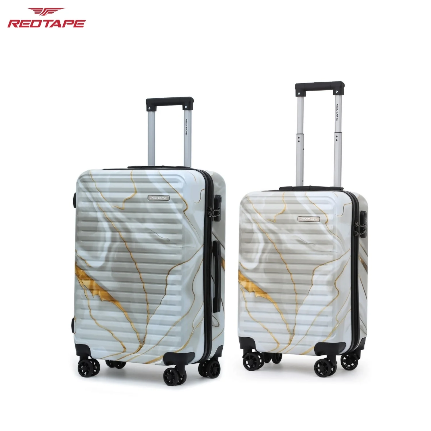 White Print 8 Wheels Trolley Bag Set of 2 (Medium + Cabin) - Image 7