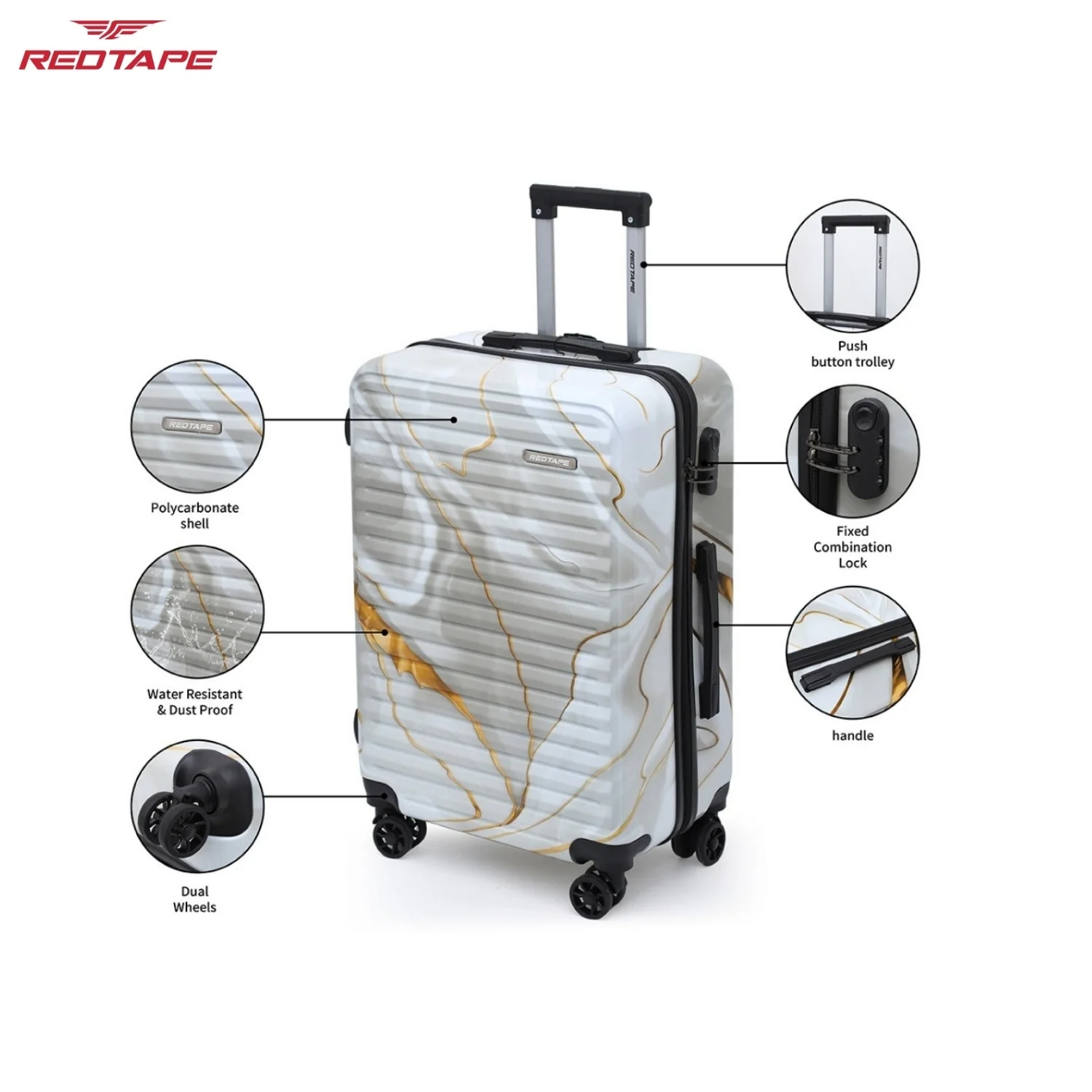 White Print 8 Wheels Trolley Bag Set of 3 (Large + Medium + Cabin) - Image 2