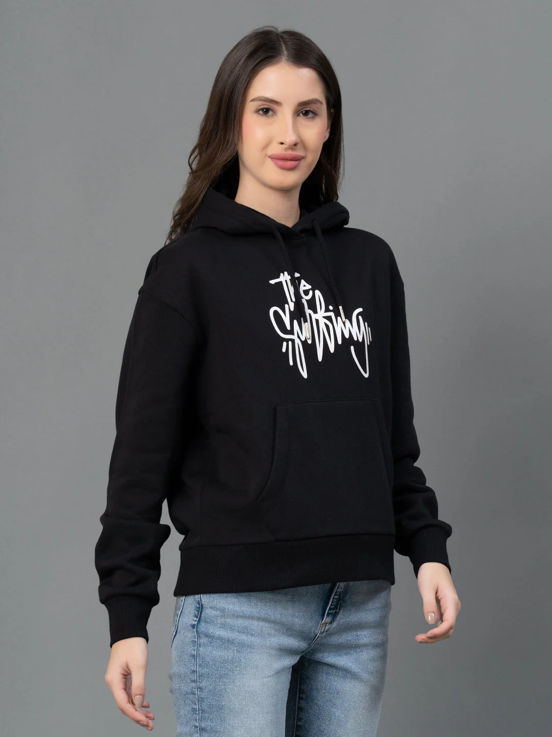 Women Black Graphic Print Hoodie - Image 2