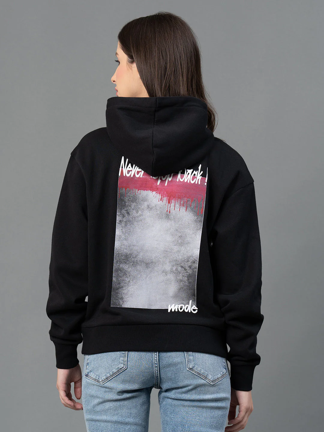 Women Black Graphic Print Hoodie - Image 3