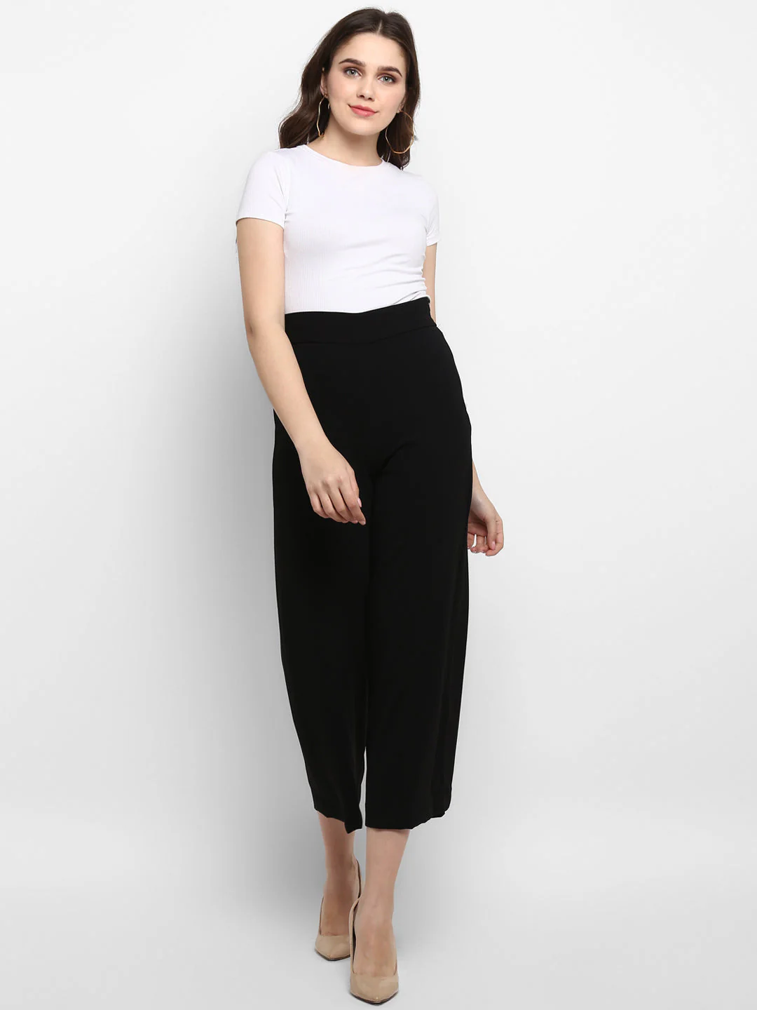 Women Black Solid Poly Moss Culotte - Image 5