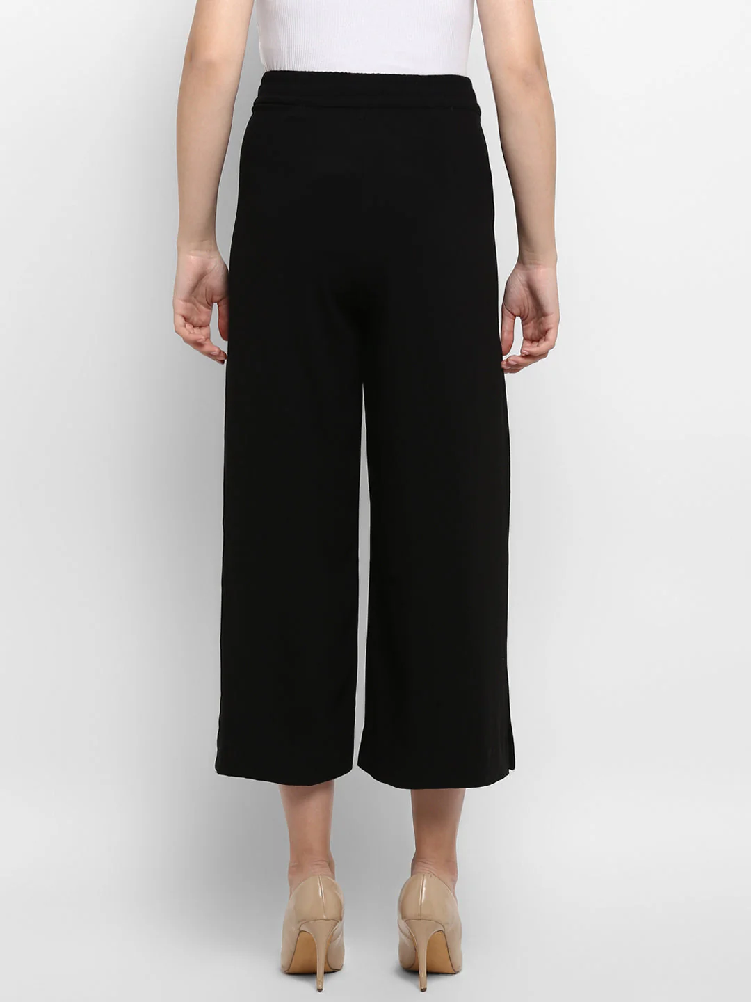 Women Black Solid Poly Moss Culotte - Image 4