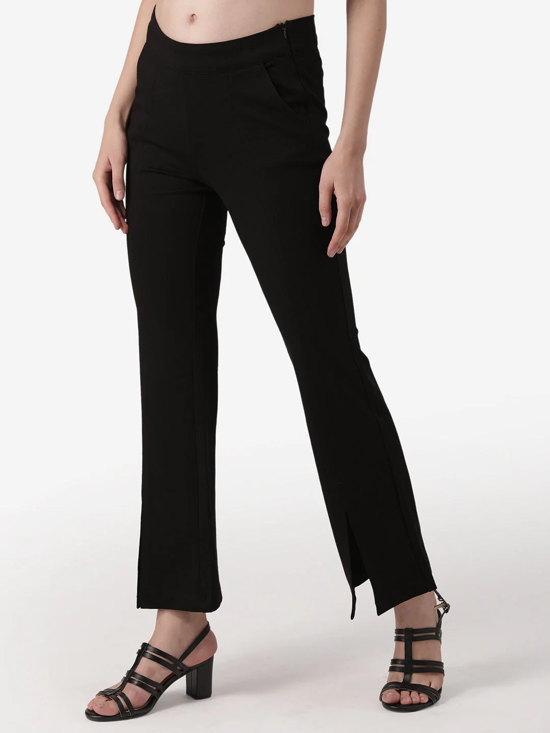 Women Black Solid Rayon Nylon Stretched Jegging - Image 2