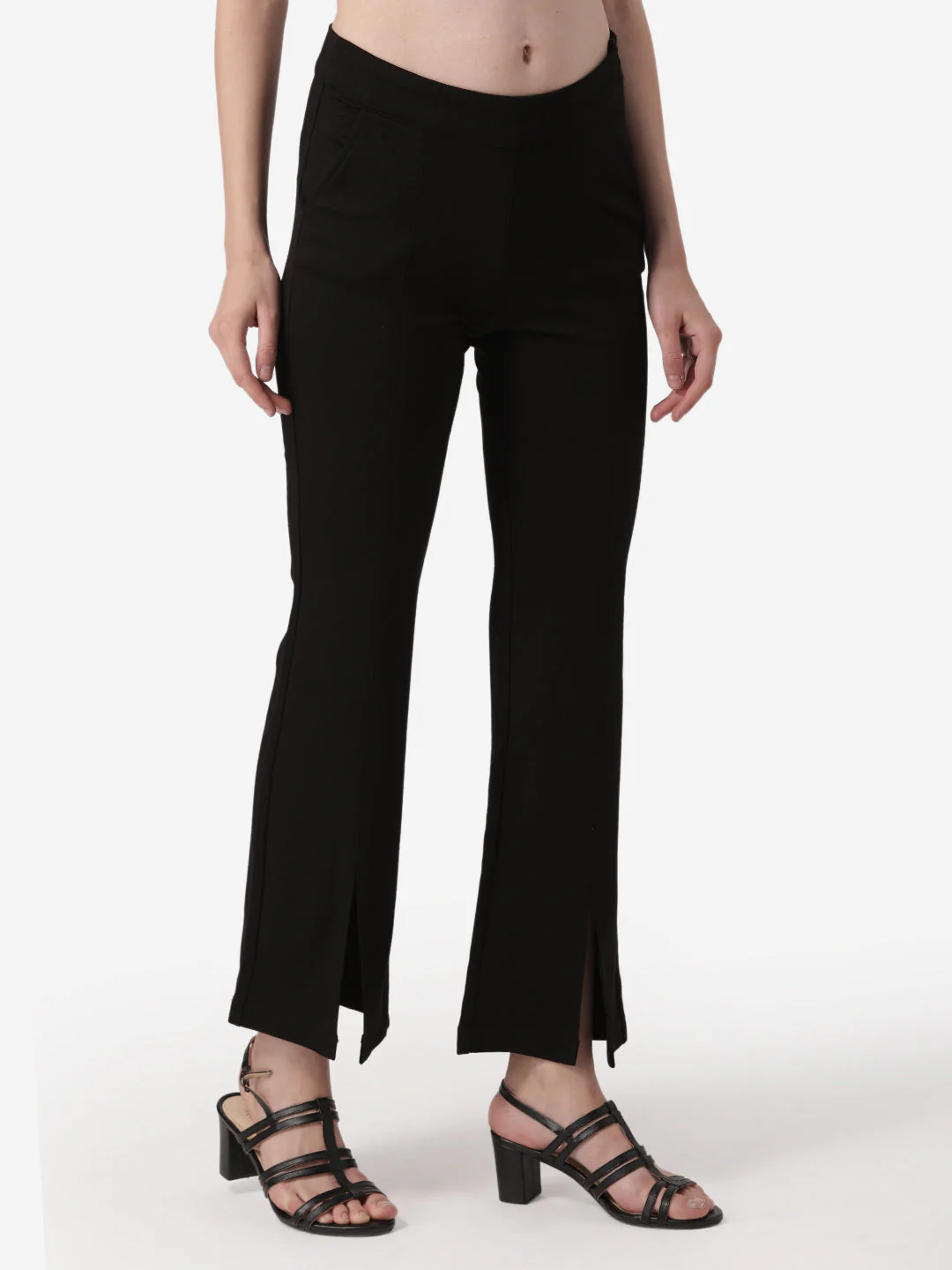 Women Black Solid Rayon Nylon Stretched Jegging - Image 3