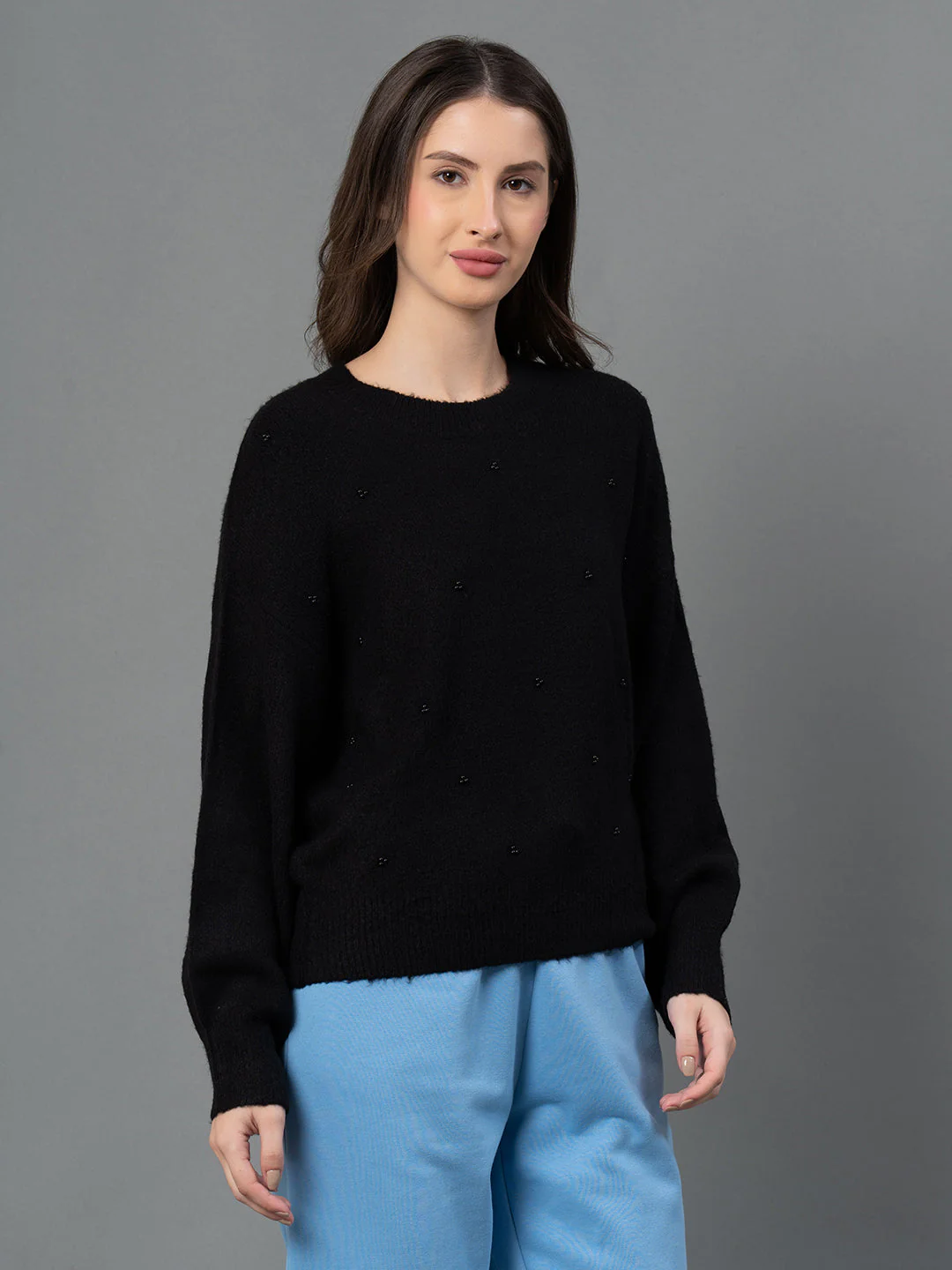 Women Black Solid Sweater - Image 2