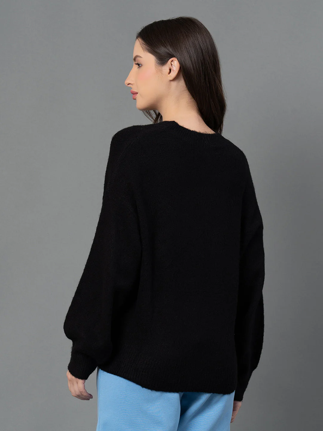 Women Black Solid Sweater - Image 3