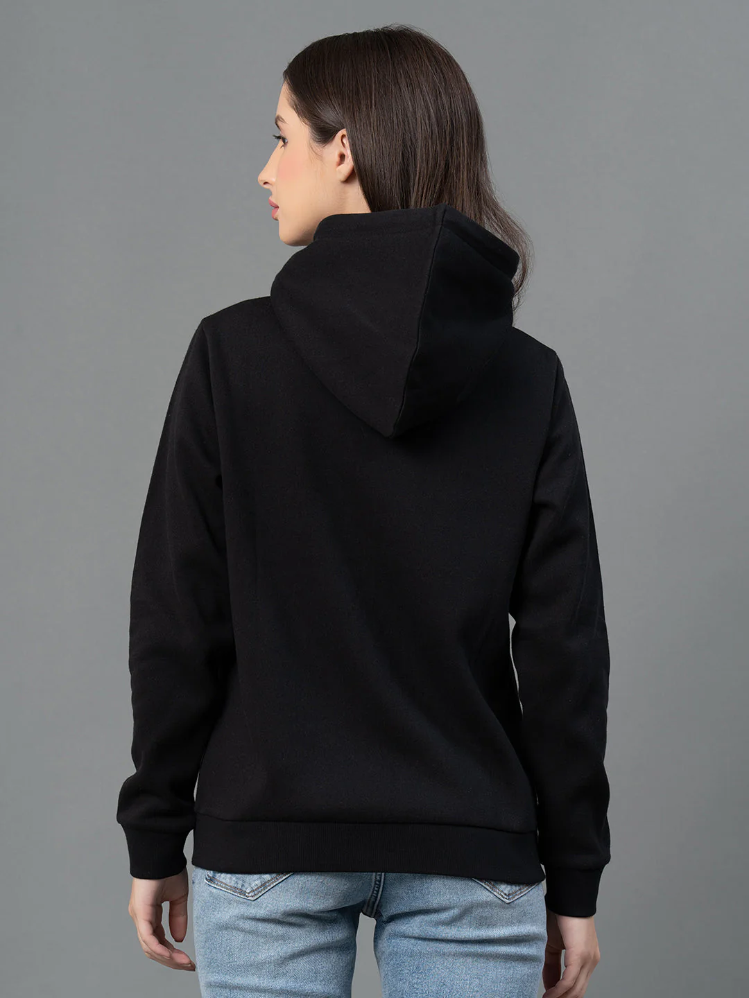 Women Black Solid Hoodie - Image 3