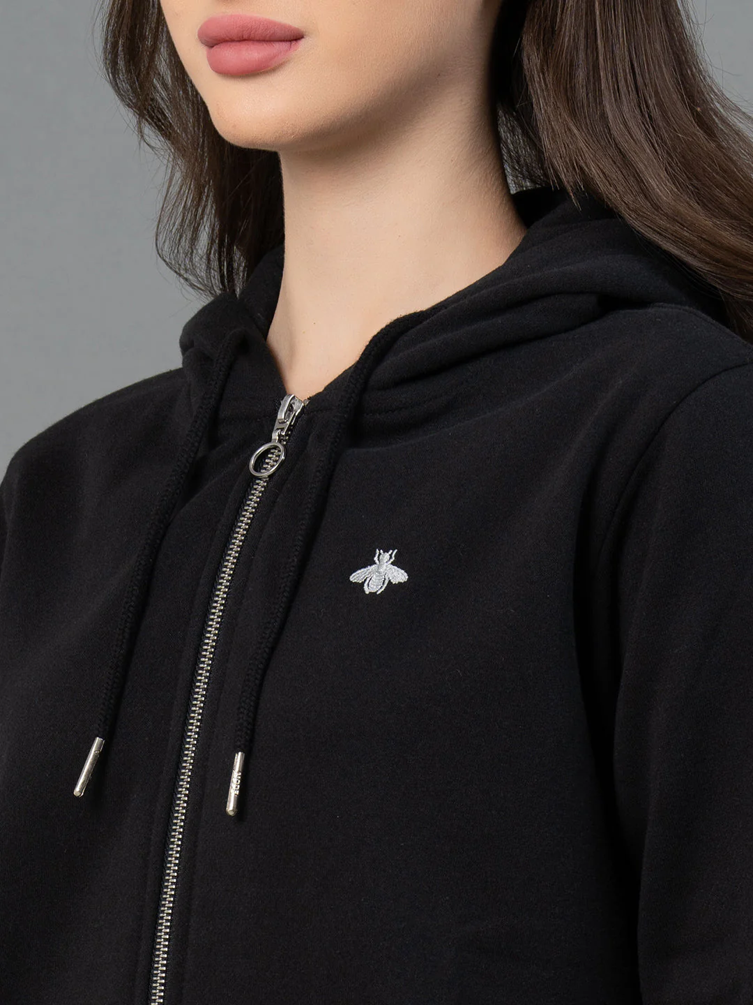 Women Black Solid Hoodie - Image 4