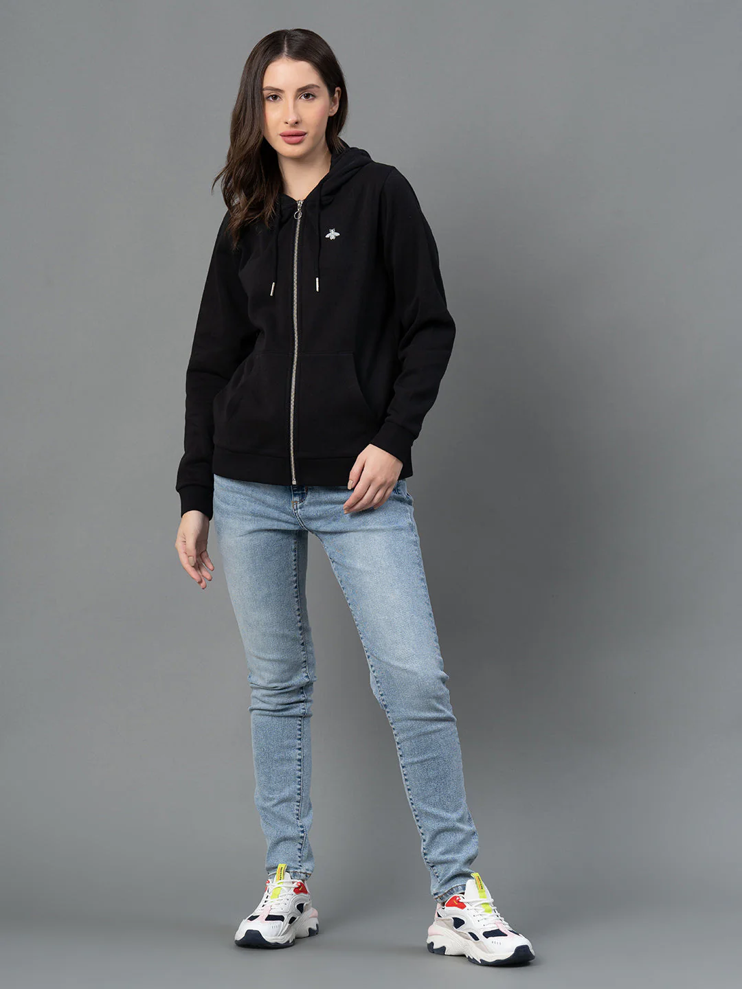 Women Black Solid Hoodie - Image 5