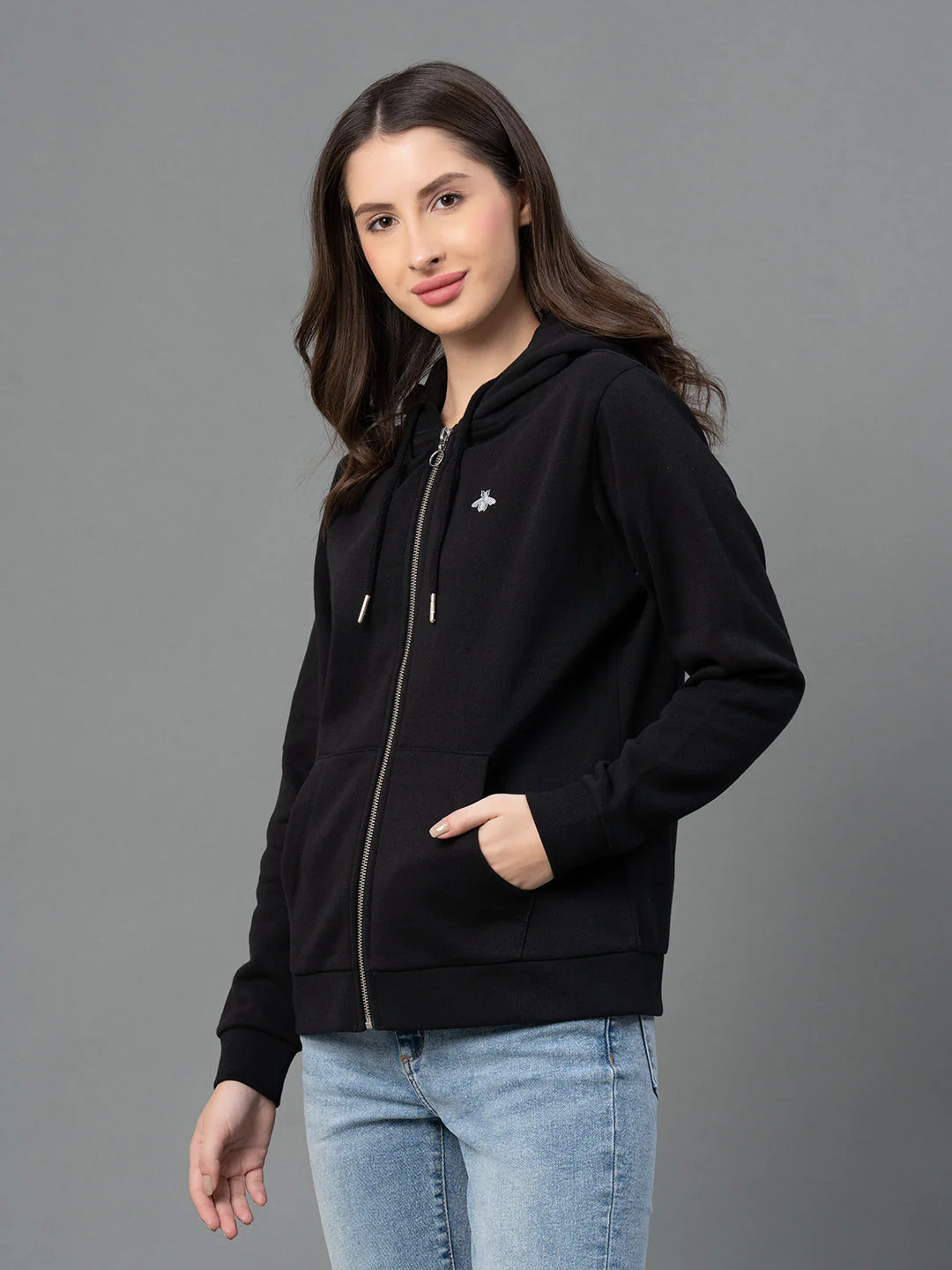 Women Black Solid Hoodie - Image 6