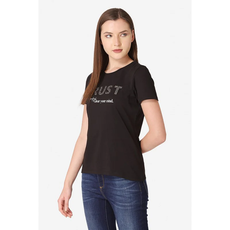 Women's Black Round Neck T-Shirt - Image 2