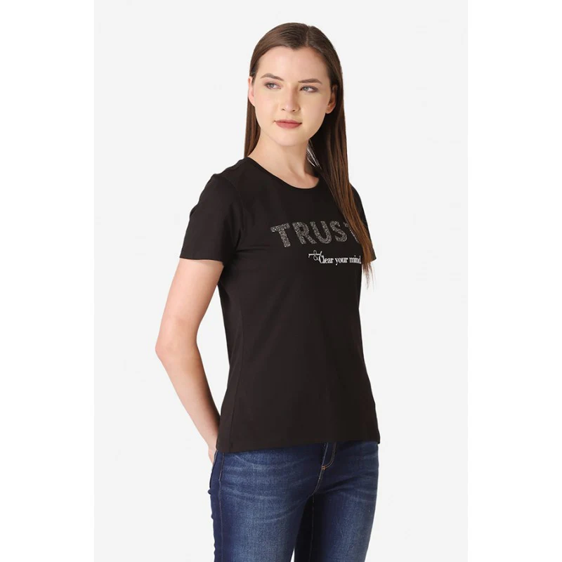 Women's Black Round Neck T-Shirt - Image 3