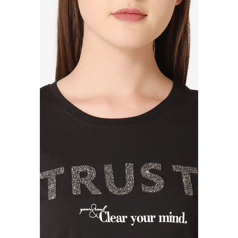 Women's Black Round Neck T-Shirt - Image 4
