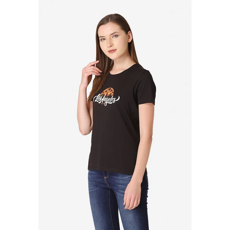 Women's Black Round Neck T-Shirt - Image 2