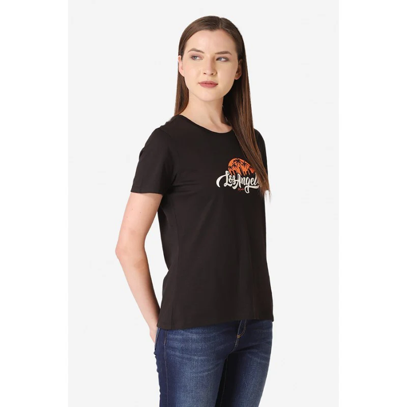 Women's Black Round Neck T-Shirt - Image 3