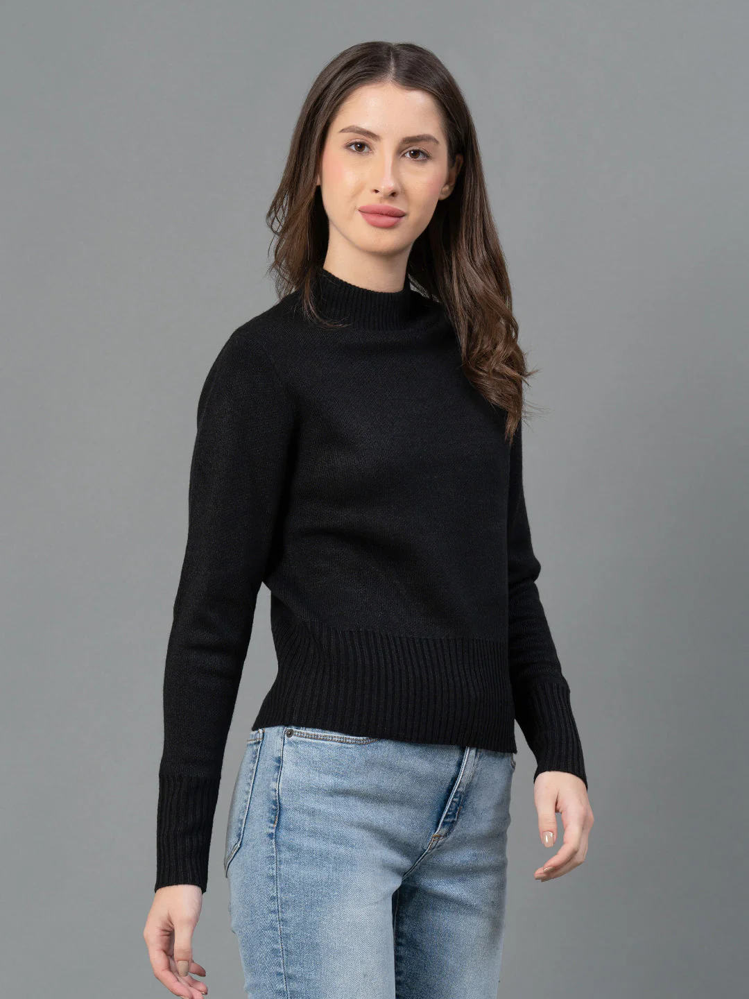 Women Black Solid Sweater - Image 2