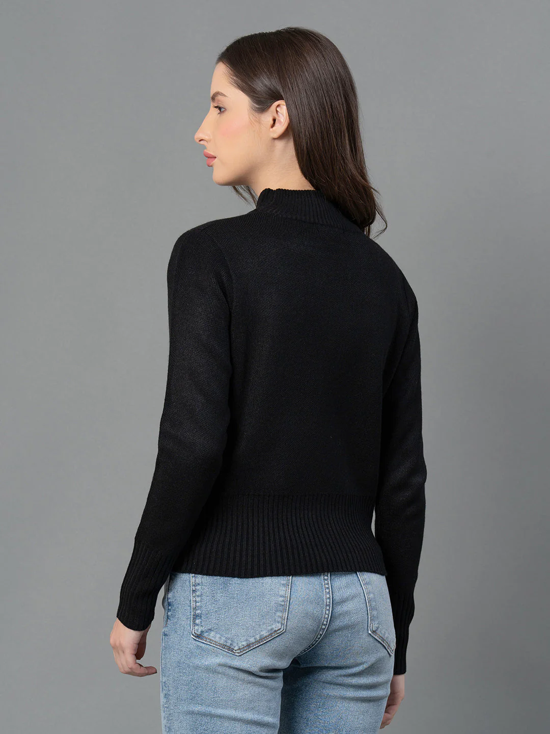 Women Black Solid Sweater - Image 3