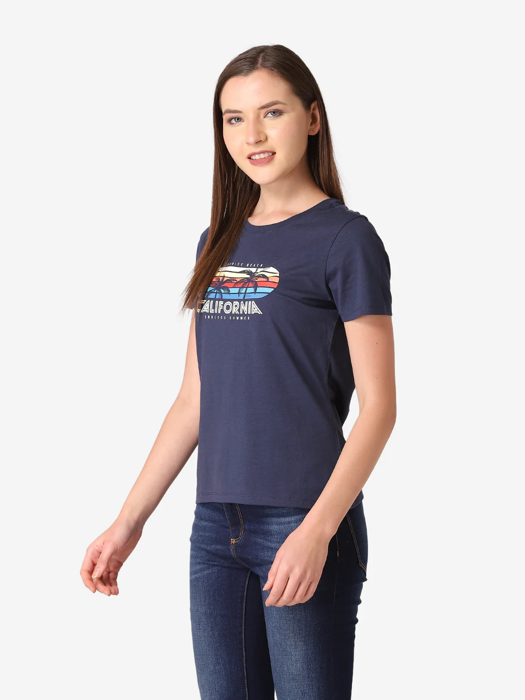 Women's Dark Navy Round Neck T-Shirt - Image 2