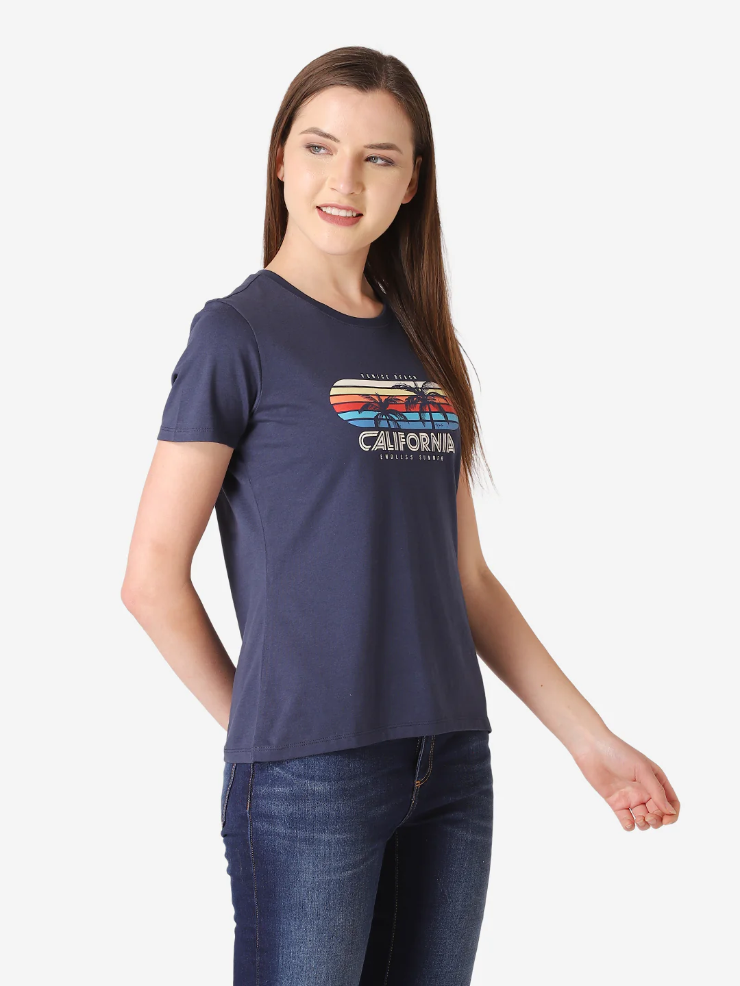 Women's Dark Navy Round Neck T-Shirt - Image 3