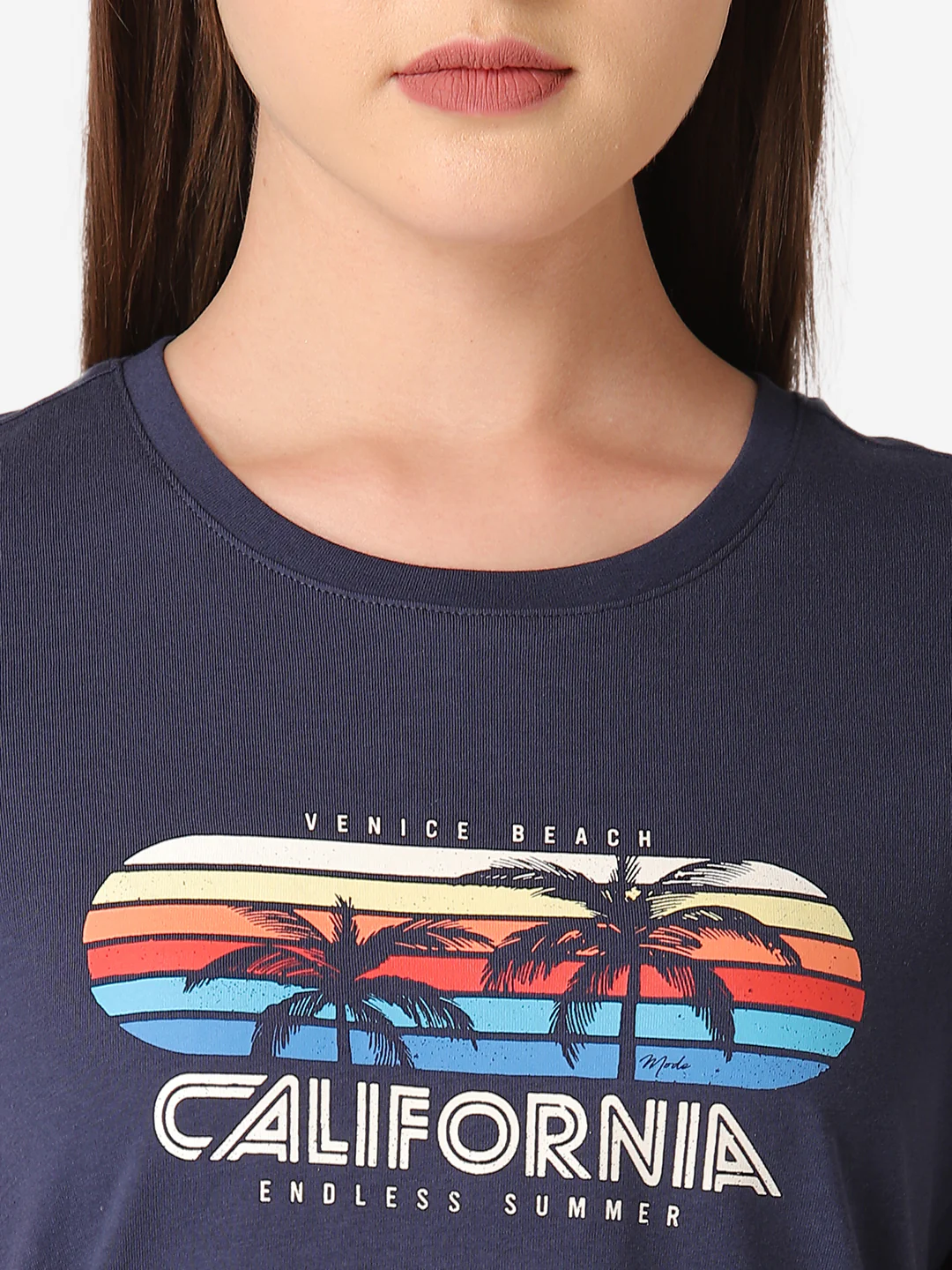 Women's Dark Navy Round Neck T-Shirt - Image 4