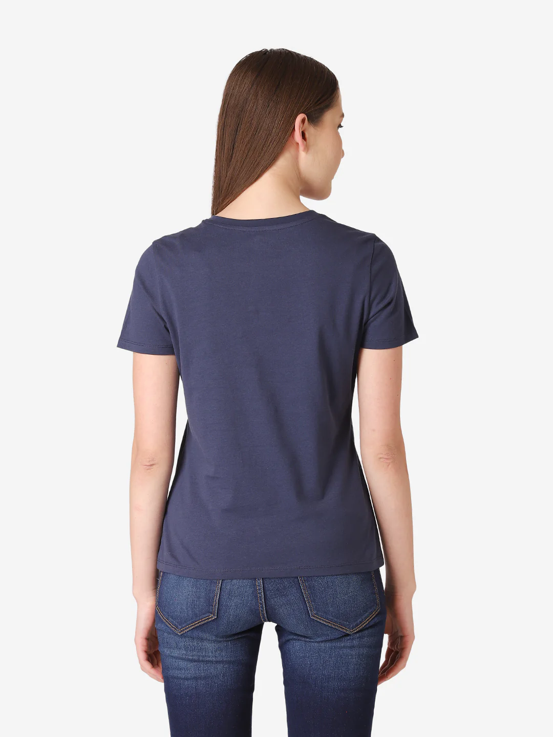 Women's Dark Navy Round Neck T-Shirt - Image 5