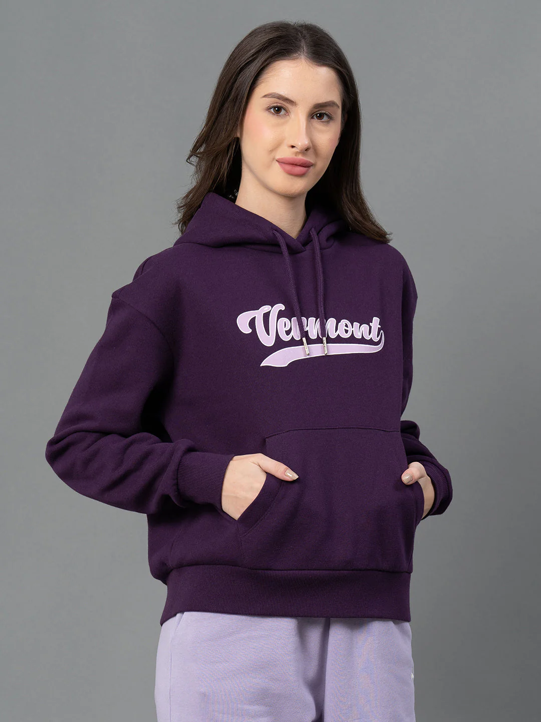 Women Dark Purple Graphic Print Hoodie - Image 2