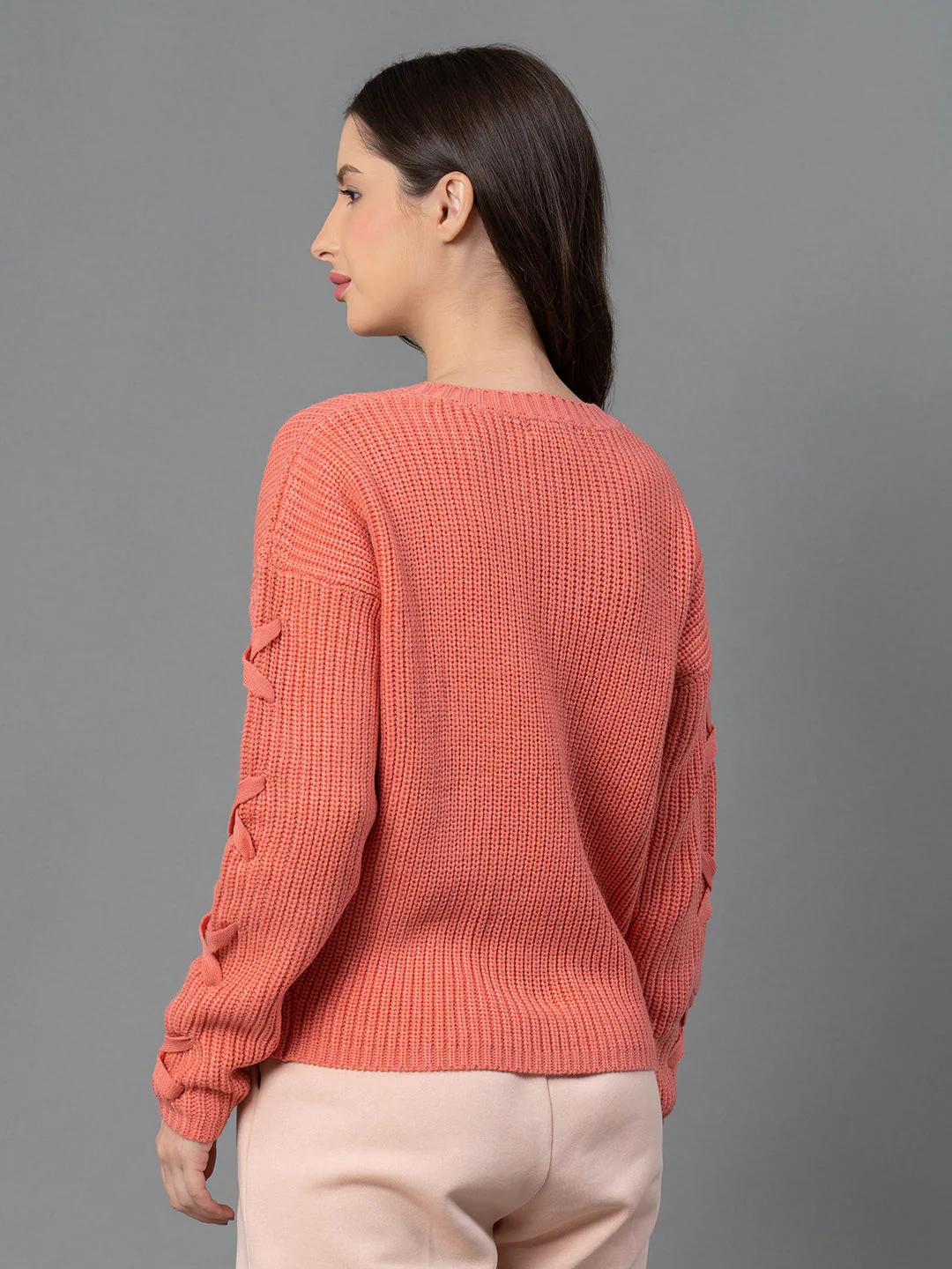 Women Deep Pink Solid Sweater - Image 3