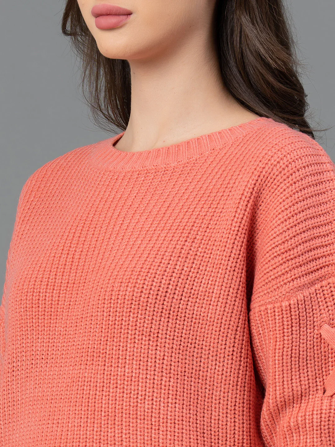 Women Deep Pink Solid Sweater - Image 4