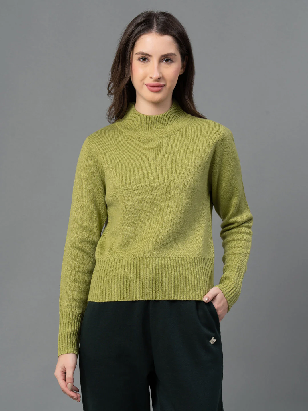 Women Green Solid Sweater