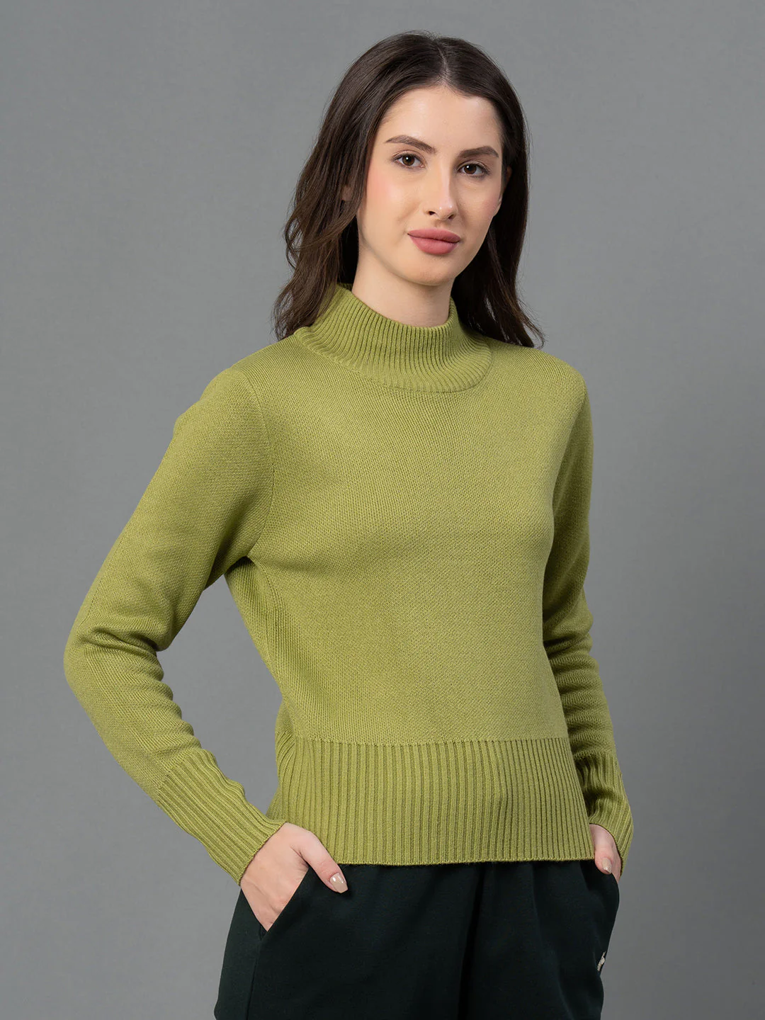 Women Green Solid Sweater - Image 2