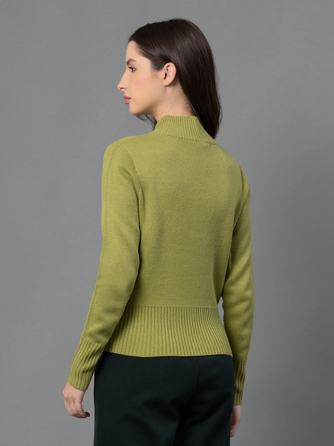 Women Green Solid Sweater - Image 3