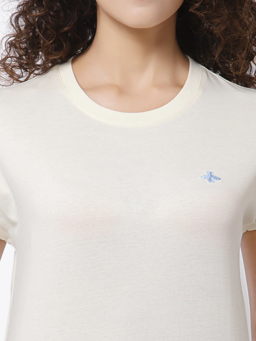 Women Ivory Round Neck Pure Cotton T-Shirt - Image 2