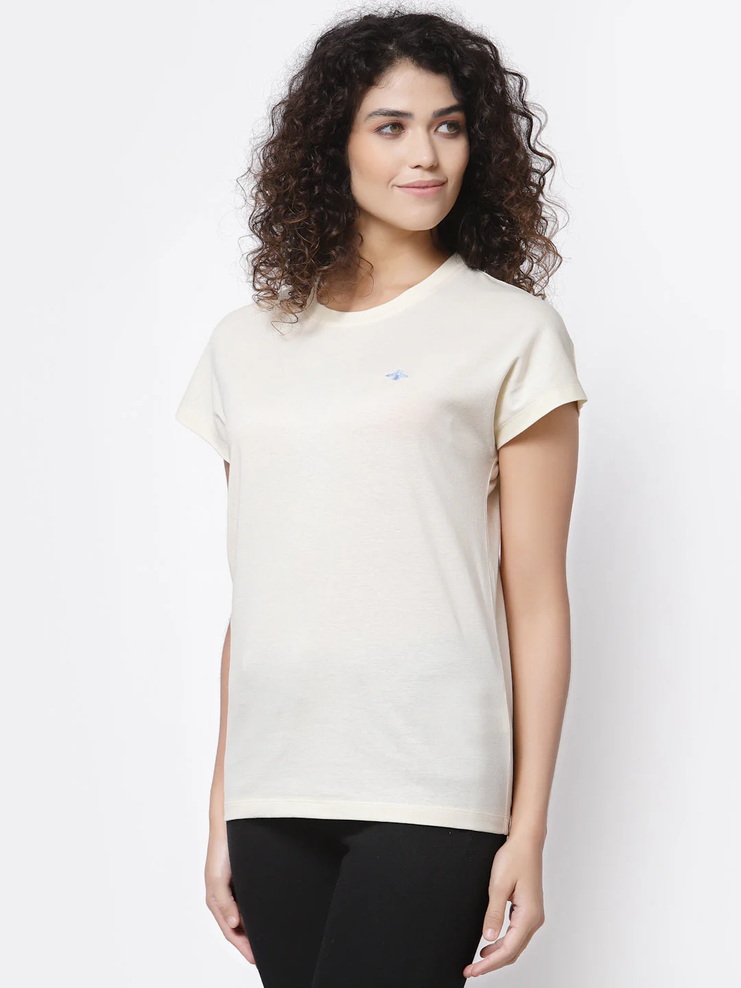 Women Ivory Round Neck Pure Cotton T-Shirt - Image 3